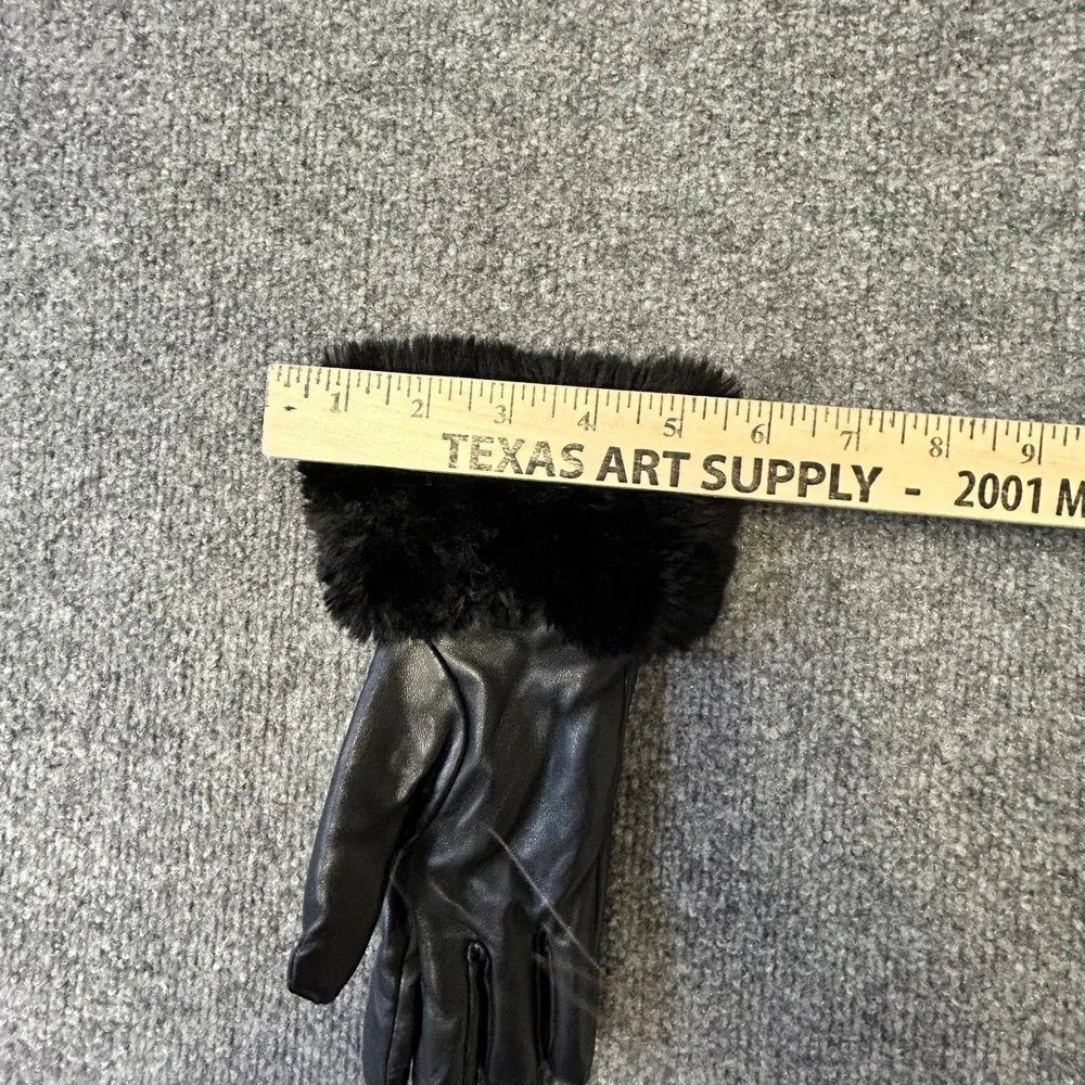 Summer & Rose Gloves Womens Size OS Black Faux Leather Fur Cuff Chic Winter Warm